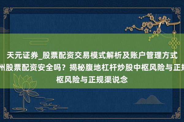 天元证券_股票配资交易模式解析及账户管理方式说明 荆州股票配资安全吗？揭秘腹地杠杆炒股中枢风险与正规渠说念